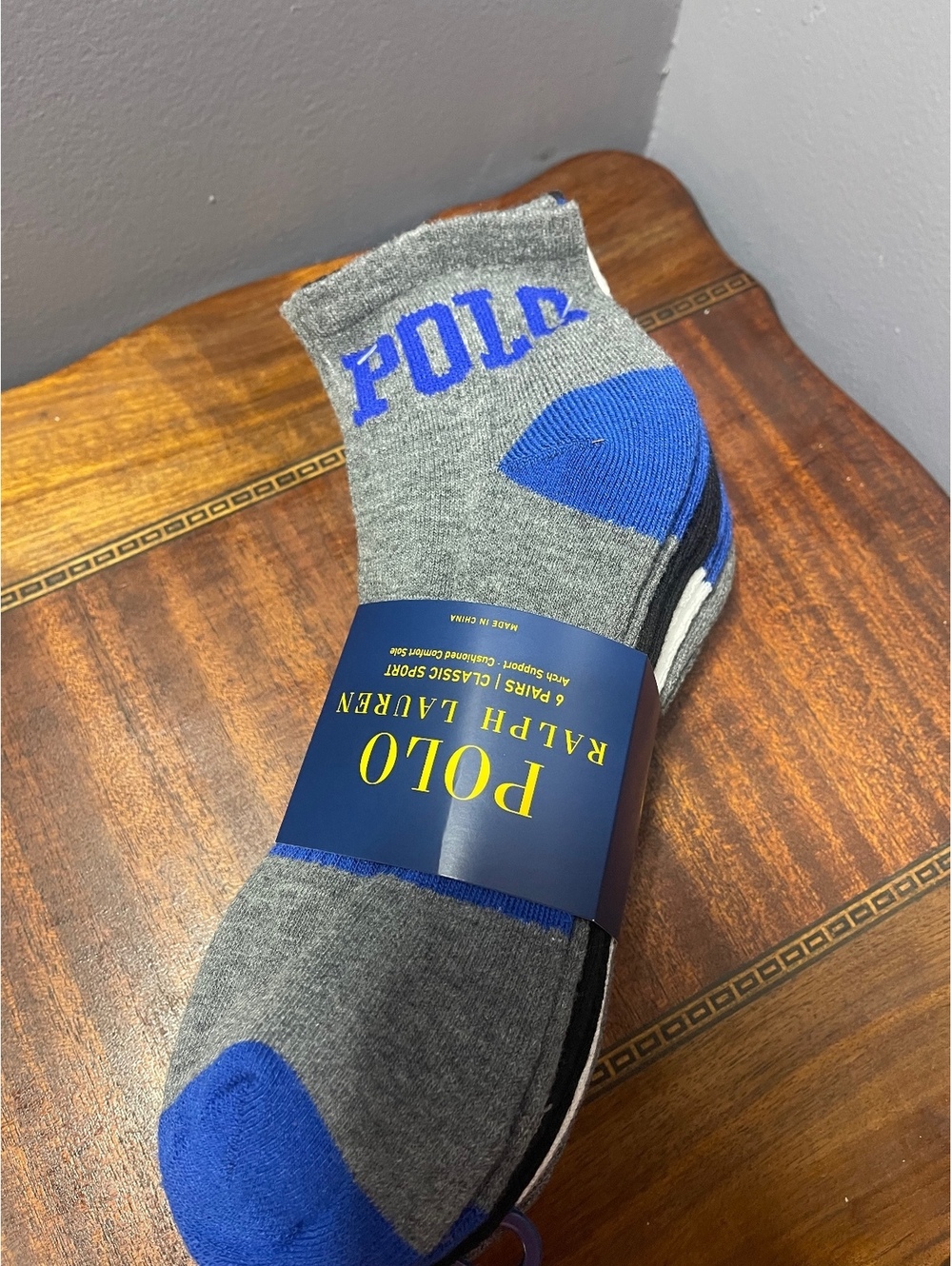 Polo Ralph Lauren Classic Sport 6 Pairs Crew Socks - Gray, White, Black with C.O